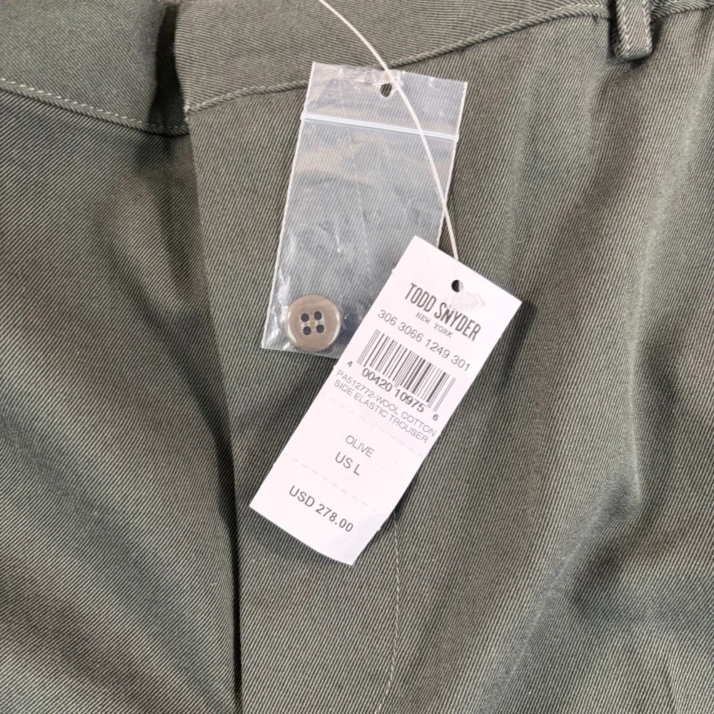 Todd Snyder Italian Wool-Cotton Modern Trousers‎ in Olive Men Large NWT $278